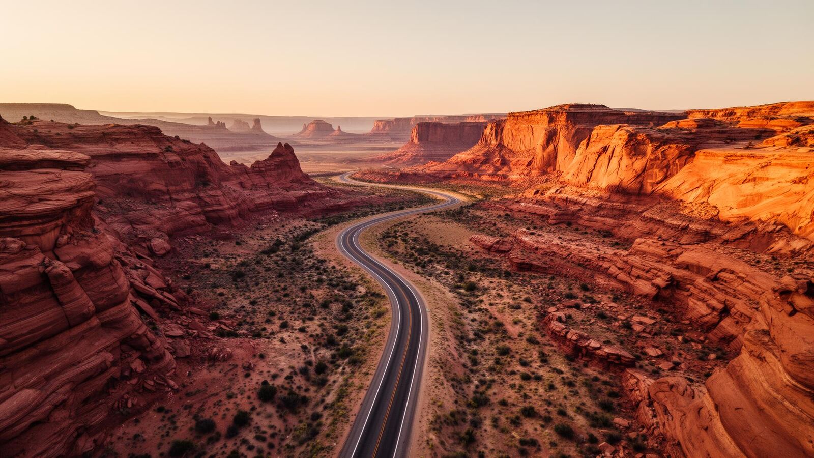 Åben vej gennem amerikansk landskab